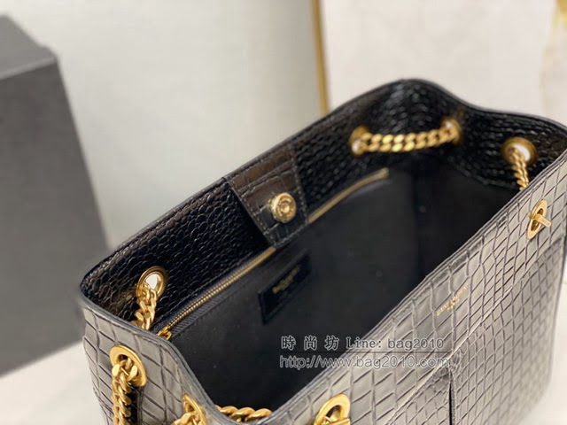 YSL爆款女士包包 聖羅蘭經典款CLAUDE鱷魚紋壓印皮革購物包 640281  jjh1121